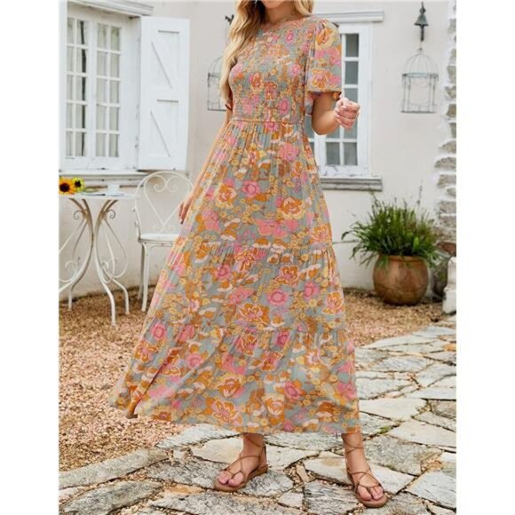 ZESICA Women's 2025 Summer Casual Floral Print Short Flutter Sleeve Crew Neck - Picture 6 of 7